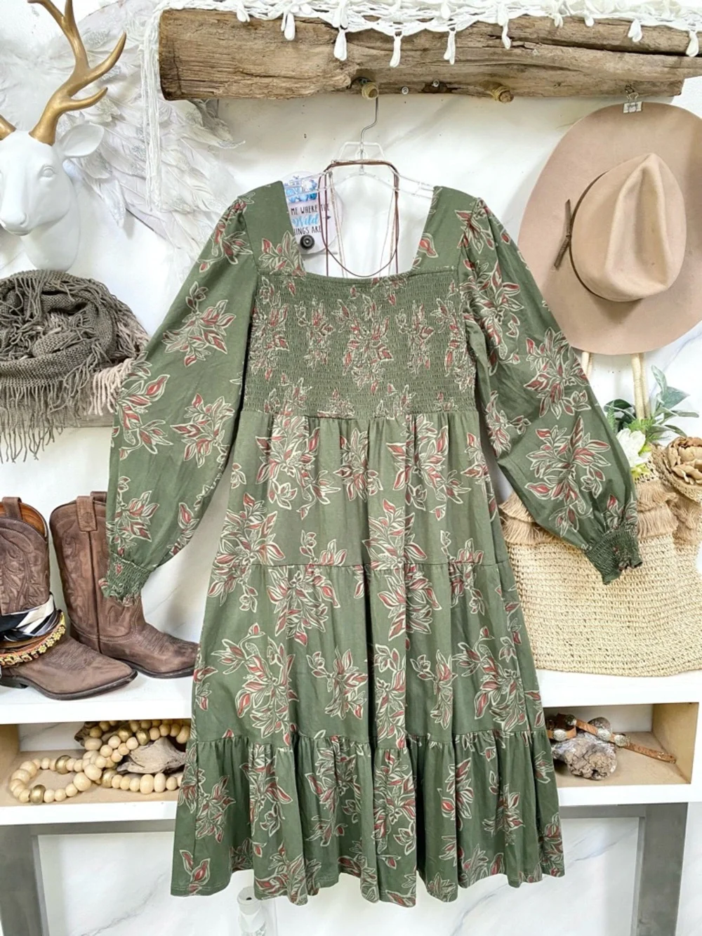 Farmhouse/cottagecore boho tired dress w prairie Country vibe - Picture 10 of 11